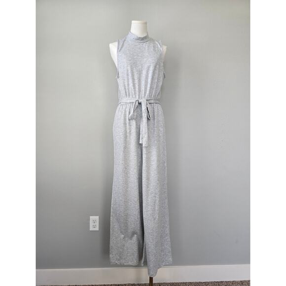 Marc New York Grey Sleeveless Jumpsuit Size M Soft Knit Tie Waist Pockets - Picture 1 of 10
